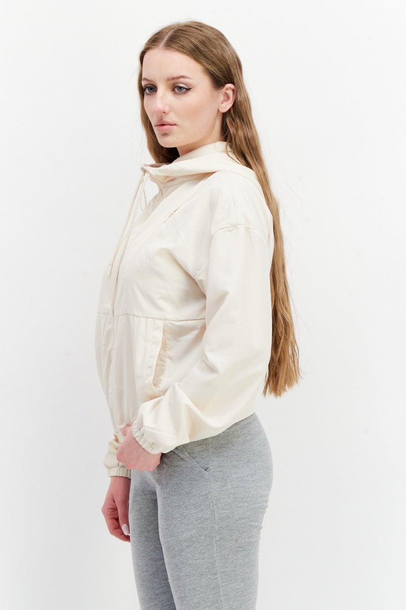 Bearpaw Women Solid Long Sleeve Windbreaker Jacket, Cream - Image 4